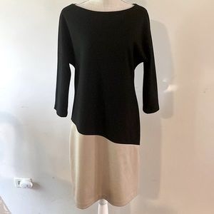 Dana Buchman women’s knit shift dress black / tan 3/4 sleeve rayon blend sz M
